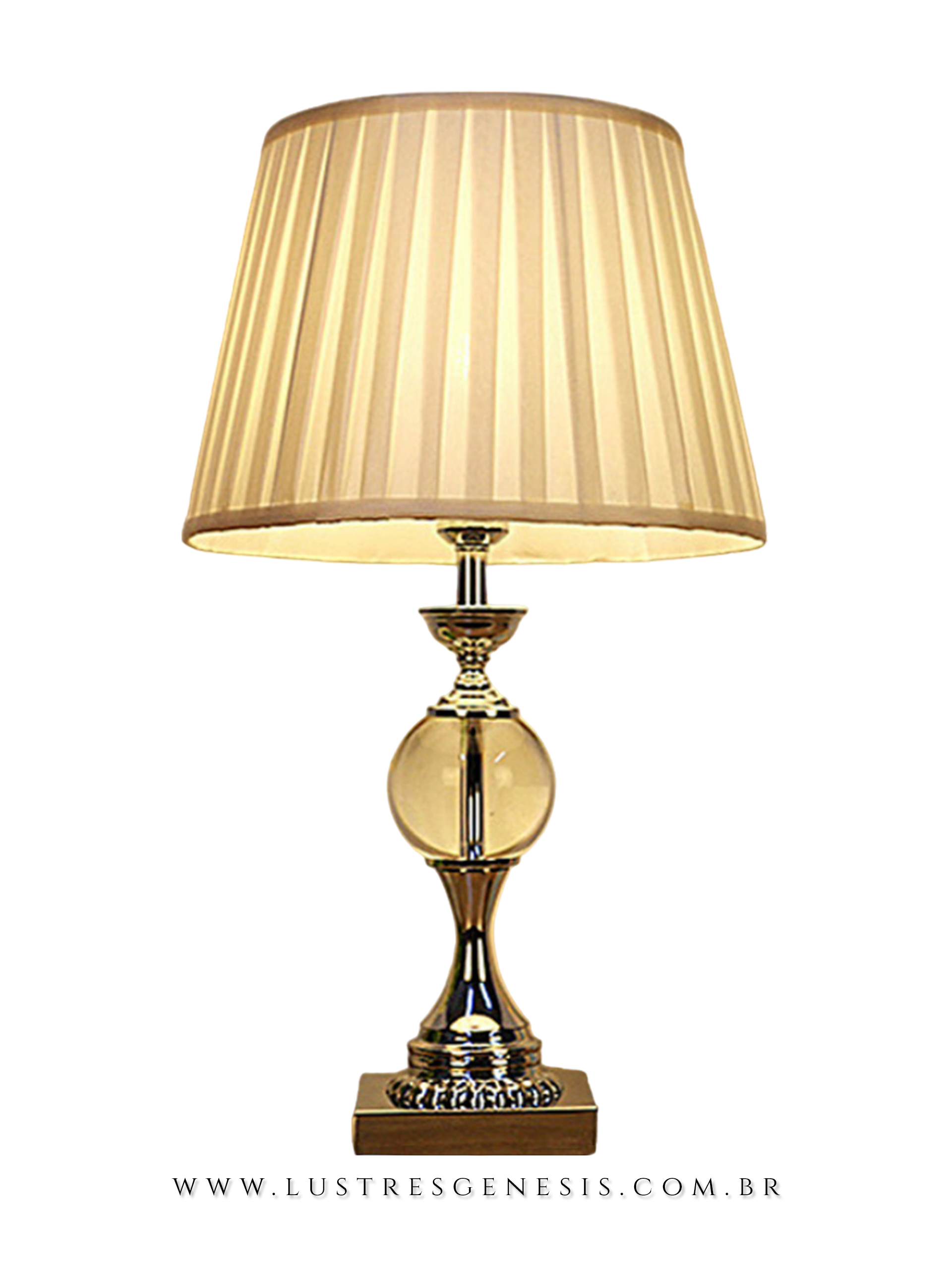 Abajur Riano com base cromada e cúpula bege, ideal para cabeceira de cama ou mesa de escritório, da marca Lux Lustres.